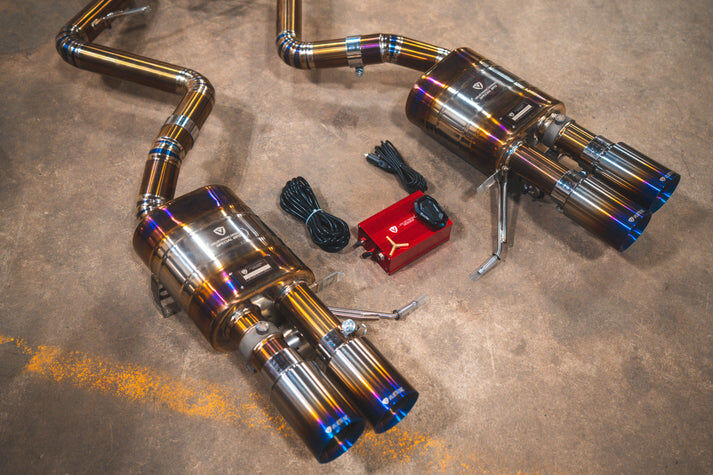 2008-2011 BMW E90,E92 M3 4.0L Full Exhaust System Grade 5 Titanium Forged Carbon 3.5 Inch Outlet Tips by Valvetronic Designs