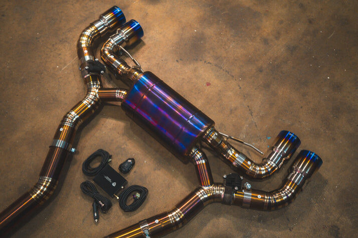 2018-2023 BMW F90,F92 M5,M8 4.4L Catback Grade 5 Titanium Forged Carbon 3.5 Inch Outlet Tips by Valvetronic Designs