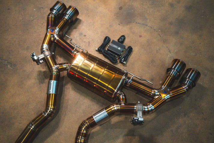 2019-2025 BMW F97,F98 X3M,X4M 3.0L Equal Length Catback Grade 5 Titanium Burnt 3.5 Inch Outlet Tips by Valvetronic Designs