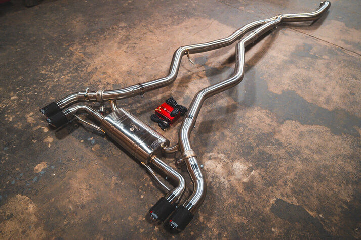 2019-2025 BMW G20, M340i 3.0L Catback T304 Stainless Steel Carbon Fiber 4.0 Inch Outlet Tips by Valvetronic Designs