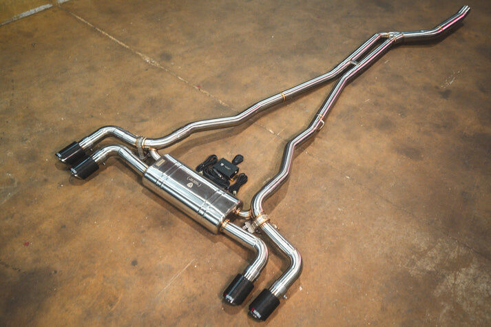 2017-2023 BMW G30, 530i 2.0L Catback T304 Stainless Steel Carbon Fiber 4.0 Inch Outlet Tips by Valvetronic Designs