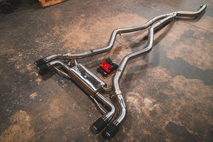2019-2025 BMW G42, M240i 3.0L Catback T304 Stainless Steel Burnt 3.5 Inch Outlet Tips by Valvetronic Designs