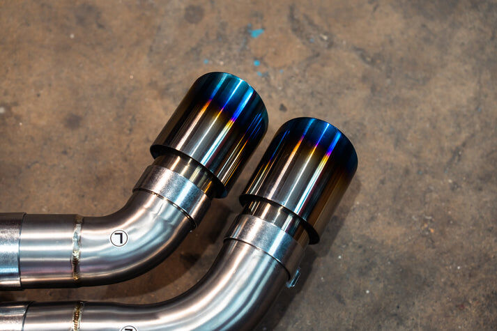 2025-2026 BMW G90, G99 M5 4.4L Catback Exhaust System Grade 5 Titanium Black 3.5 Inch Outlet Tips by Valvetronic Designs
