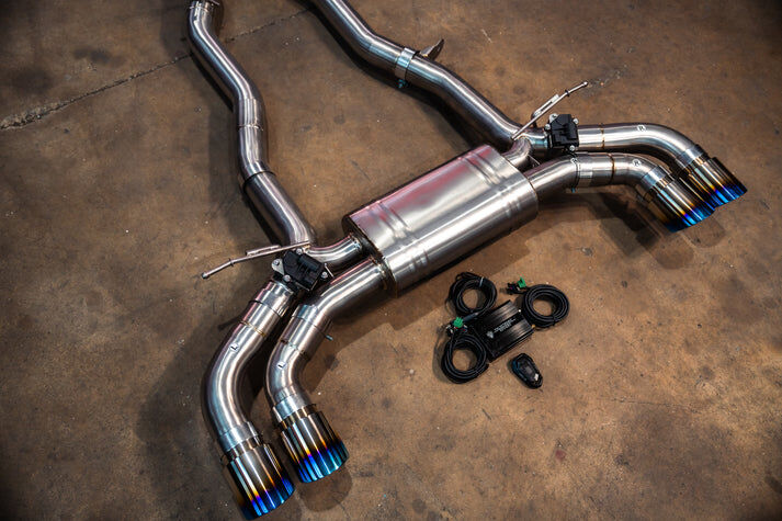 2025-2026 BMW G90, G99 M5 4.4L Catback Exhaust System Grade 5 Titanium Titanium 4.0 Inch Outlet Tips by Valvetronic Designs
