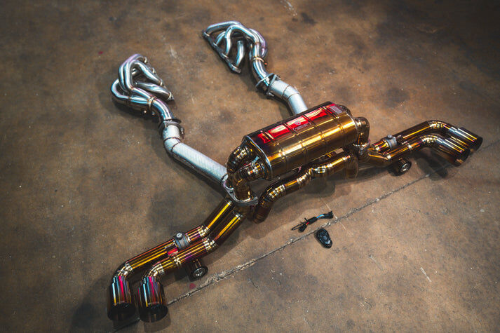2004-2009 Ferrari F430 4.3L, Full Exhaust System With Free Flow Headers, Grade 5 Titanium Titanium Bespoke OEM Style Valvetronic Tips by Valvetronic Designs