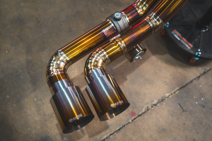 2004-2009 Ferrari F430 4.3L, Full Exhaust System With Free Flow Headers, Grade 5 Titanium Titanium Bespoke OEM Style Valvetronic Tips by Valvetronic Designs