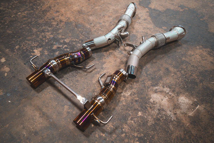 2019-2025 Ferrari SF90 Stradale 3.9L Full Exhaust System, Grade 5 Titanium Reuses OEM Style Tips by Valvetronic Designs