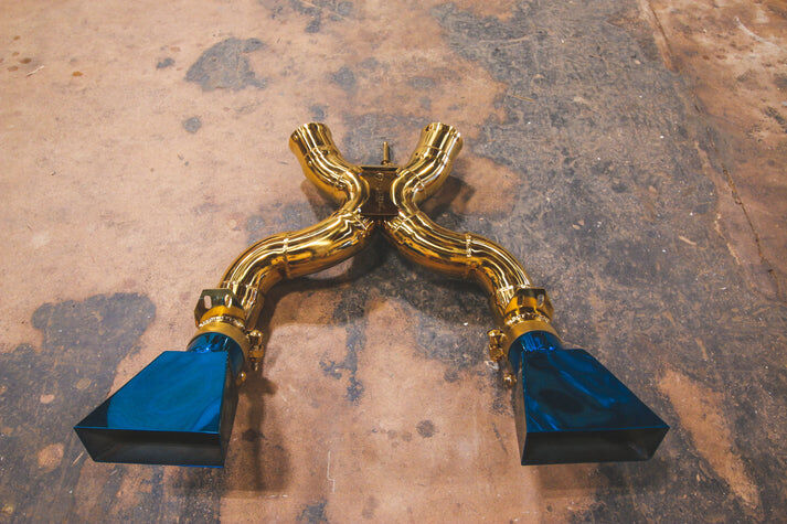 2011-2018 Maclaren 12C,650S 3.8L, Catback T304 Stainless Steel Finished in Anodized Gold, Bespoke Tips by Valvetronic Designs