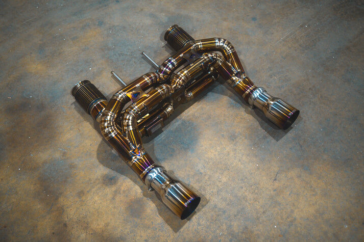 2018-2023 Maclaren 720S 4.0L, F1 Full Exhaust System, Grade 5 Titanium Titanium Bespoke 4.0 Inch Valvetronic Tips by Valvetronic Designs