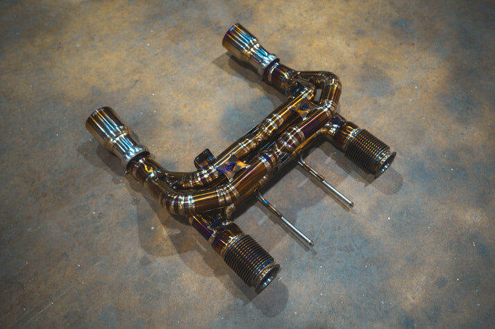 2018-2023 Maclaren 720S 4.0L, F1 Full Exhaust System, Grade 5 Titanium Titanium Bespoke 4.0 Inch Valvetronic Tips by Valvetronic Designs