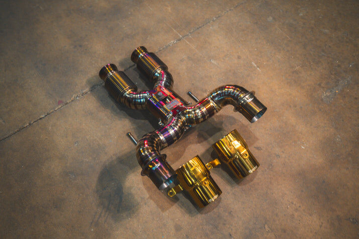 2022-2025 Maclaren Artura 3.0L, F1 Full Exhaust System, Grade 5 Titanium Titanium Bespoke 3.5 Inch Outlet Tips by Valvetronic Designs