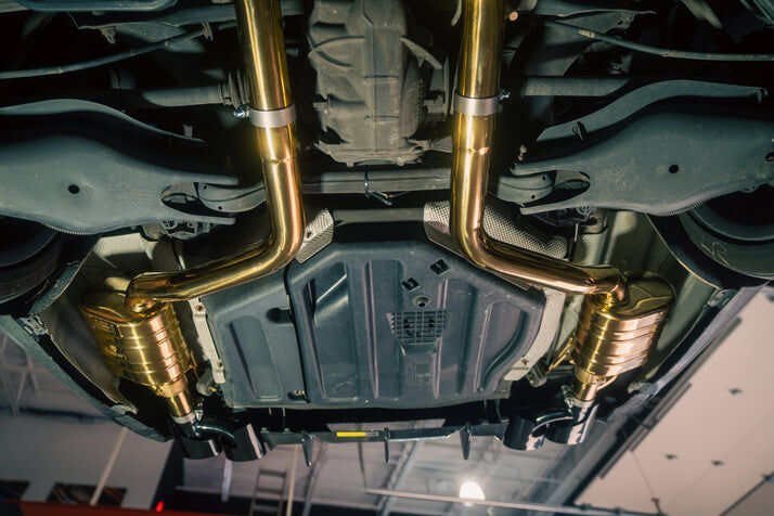 Mercedes W204 C 63 6.3L, Full Exhaust System With Free Flow Headers, T304 Stainless Steel Finished in Anodized Gold by Valvetronic Designs