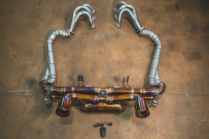 2019-2025 Porsche 718 Cayman Gt4 4.0L, Full Exhaust System, Grade 5 Titanium Titanium 4.0 Inch Outlet Tips by Valvetronic Designs