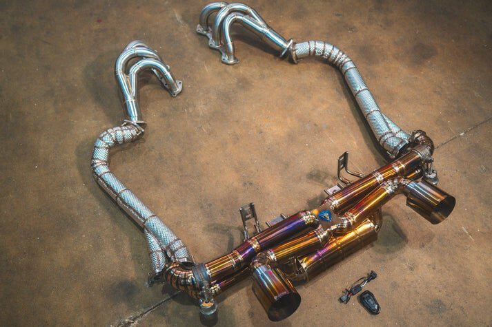 2019-2025 Porsche 718 Cayman Gt4 4.0L, Full Exhaust System With Free Flow Headers, Grade 5 Titanium Titanium 4.0 Inch Outlet Tips by Valvetronic Designs