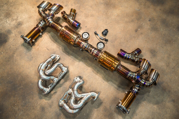 2014-2019 Porsche 991.1,991.2 Turbo,Turbo S 3.8L, Full Exhaust System With Free Flow Headers, Grade 5 Titanium Titanium 4.0 Inch Outlet Tips by Valvetronic Designs