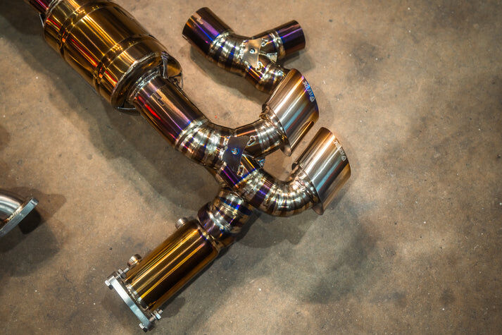 2014-2019 Porsche 991.1,991.2 Turbo,Turbo S 3.8L, Full Exhaust System With Free Flow Headers, Grade 5 Titanium Titanium 4.0 Inch Outlet Tips by Valvetronic Designs