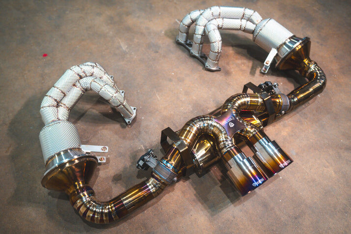 2020-2025 Porsche 992 911 GT3,GT3RS 4.0L, F1 Full Exhaust System With Free Flow Headers, Grade 5 Titanium 4.0 Inch Outlet Tips by Valvetronic Designs