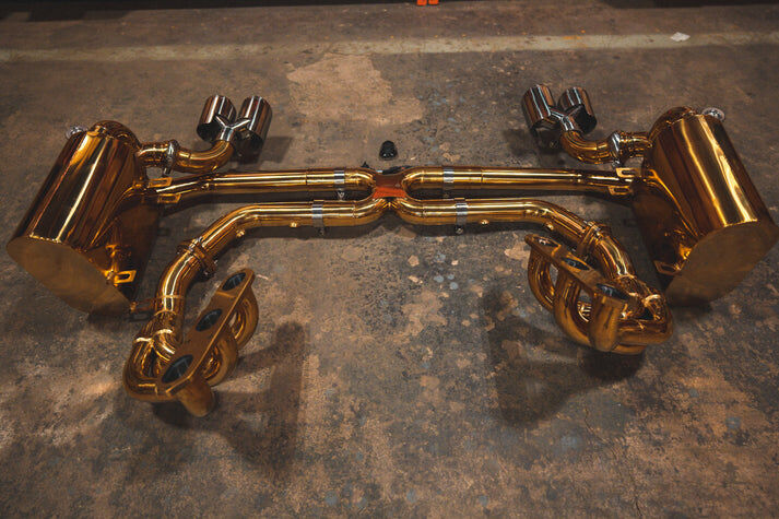 2005-2008 Porsche 997.1 Carrera 3.6,3.8L, Full Exhaust System With Free Flow Headers, T304 Stainless Steel Finished in Anodized Gold by Valvetronic Designs