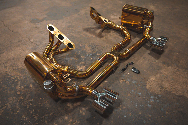 2009-2012 Porsche 997.2 Carrera 3.6,3.8L, Full Exhaust System With Free Flow Headers, T304 Stainless Steek Finished in Anodized Gold by Valvetronic Designs