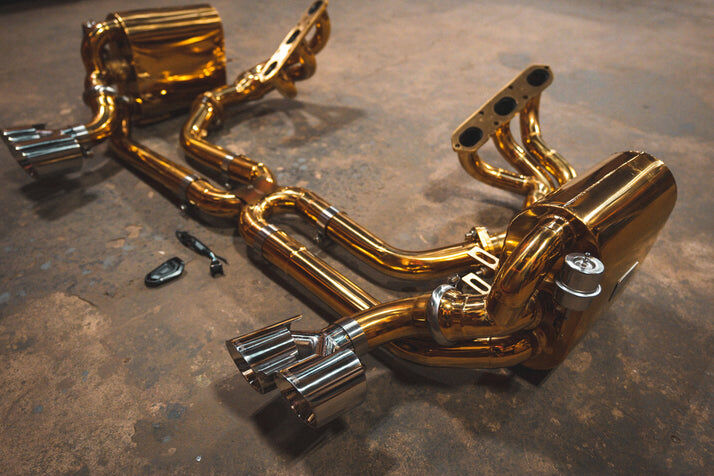2009-2012 Porsche 997.2 Carrera 3.6,3.8L, Full Exhaust System With Free Flow Headers, T304 Stainless Steek Finished in Anodized Gold by Valvetronic Designs