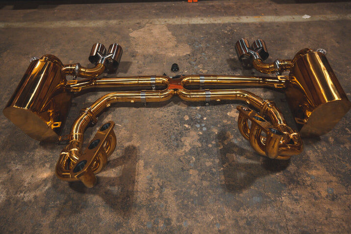 2009-2012 Porsche 997.2 Carrera 3.6,3.8L, Full Exhaust System With Free Flow Headers, T304 Stainless Steek Finished in Anodized Gold by Valvetronic Designs