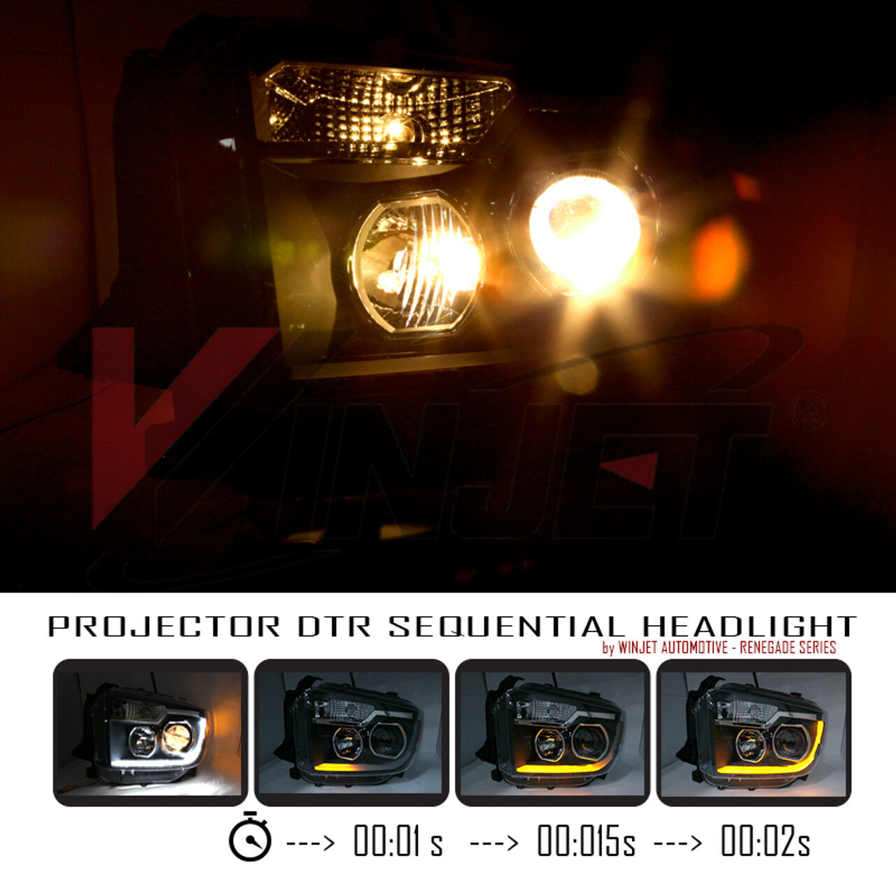 2014-2021 Toyota Tundra Renegade Style Chrome/Clear/ Projector LED HeadLights with Sequential Turn Signal