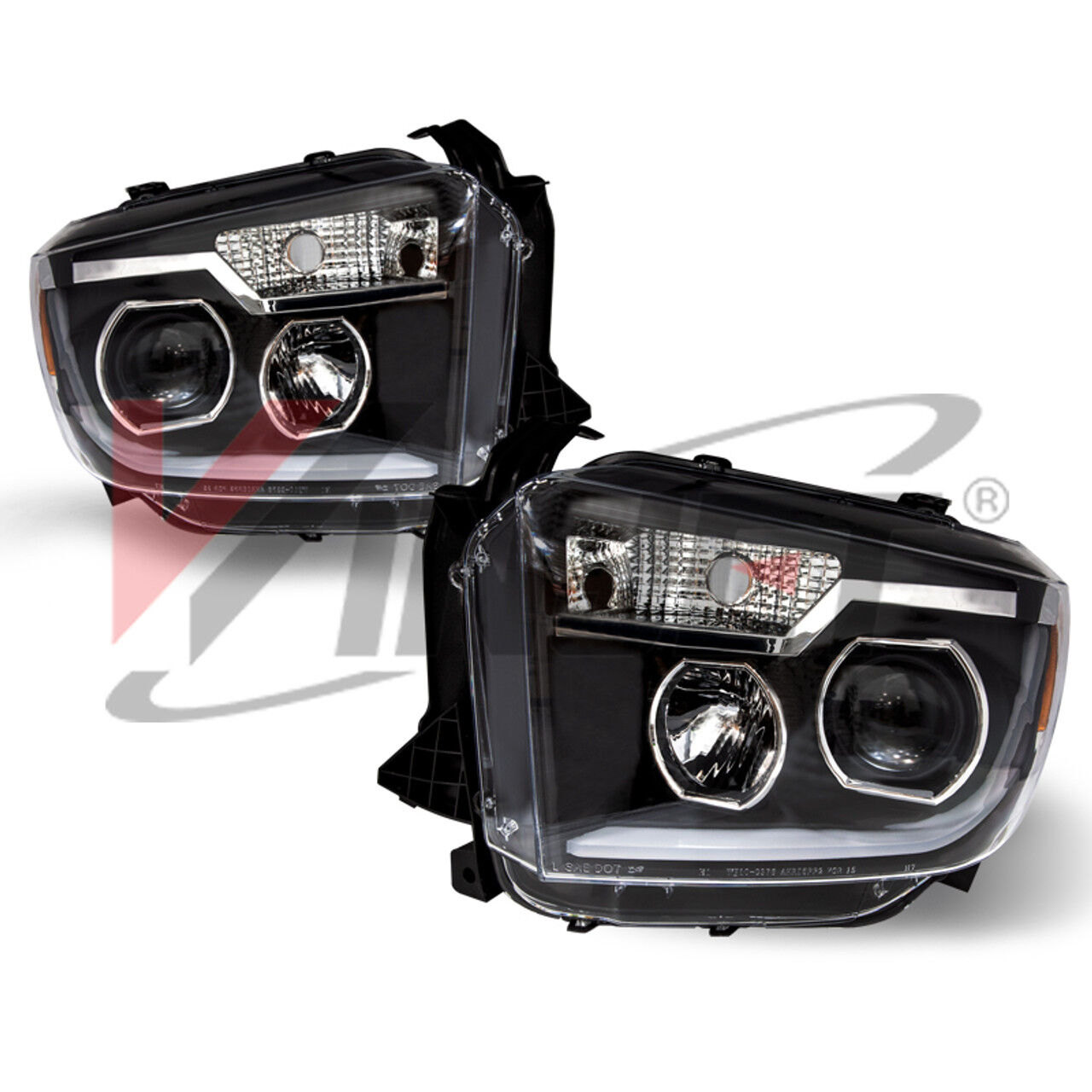 2014-2021 Toyota Tundra Renegade Style Chrome/Clear/ Projector LED HeadLights with Sequential Turn Signal - CHRNG0376-B-SQ