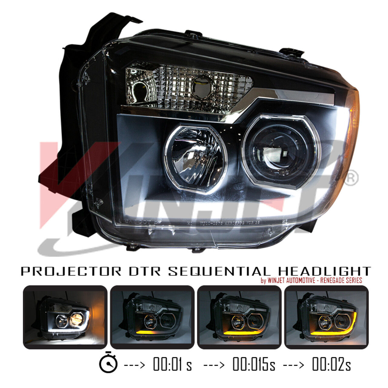 2014-2021 Toyota Tundra Renegade Style Chrome/Clear/ Projector LED HeadLights with Sequential Turn Signal