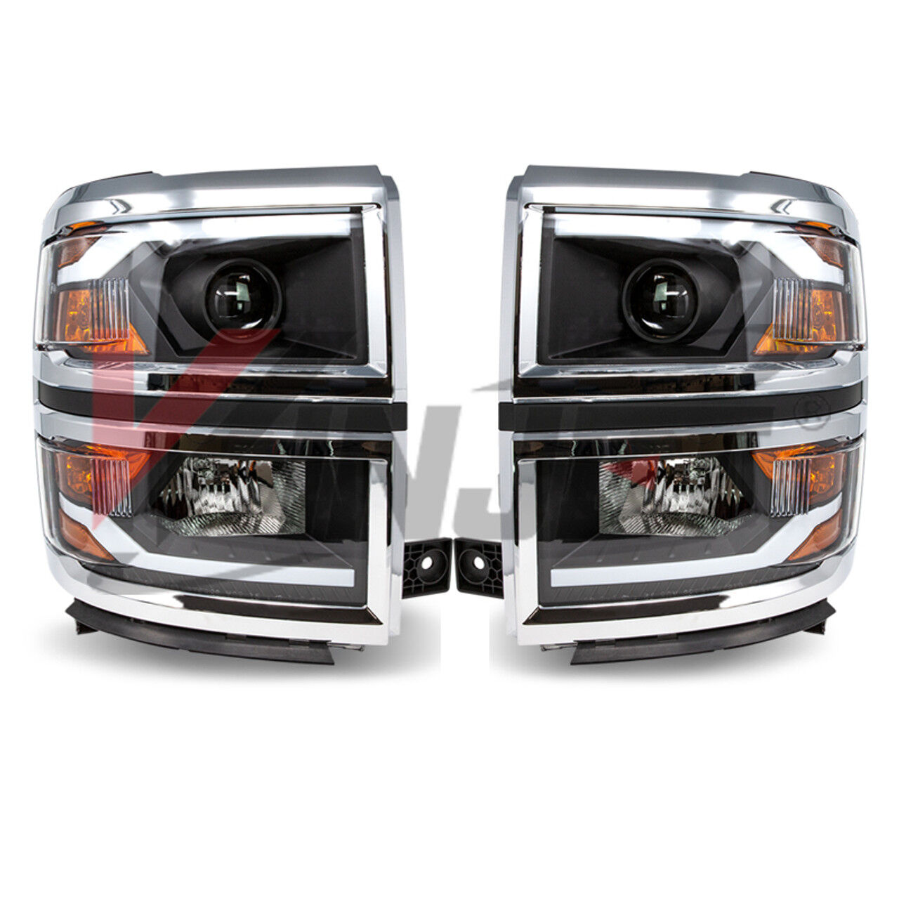 2014-2015 Chevrolet Silverado 3500 HD Renegade Style Black/Clear Projector LED HeadLights with Sequential Turn Signal