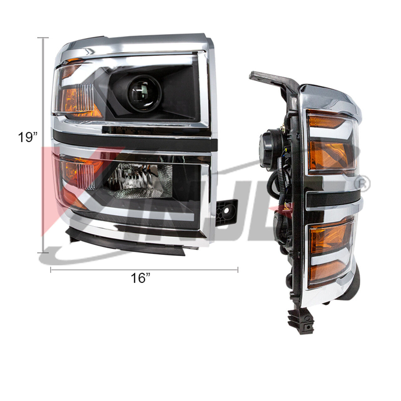 2014-2015 Chevrolet Silverado 3500 HD Renegade Style Black/Clear Projector LED HeadLights with Sequential Turn Signal