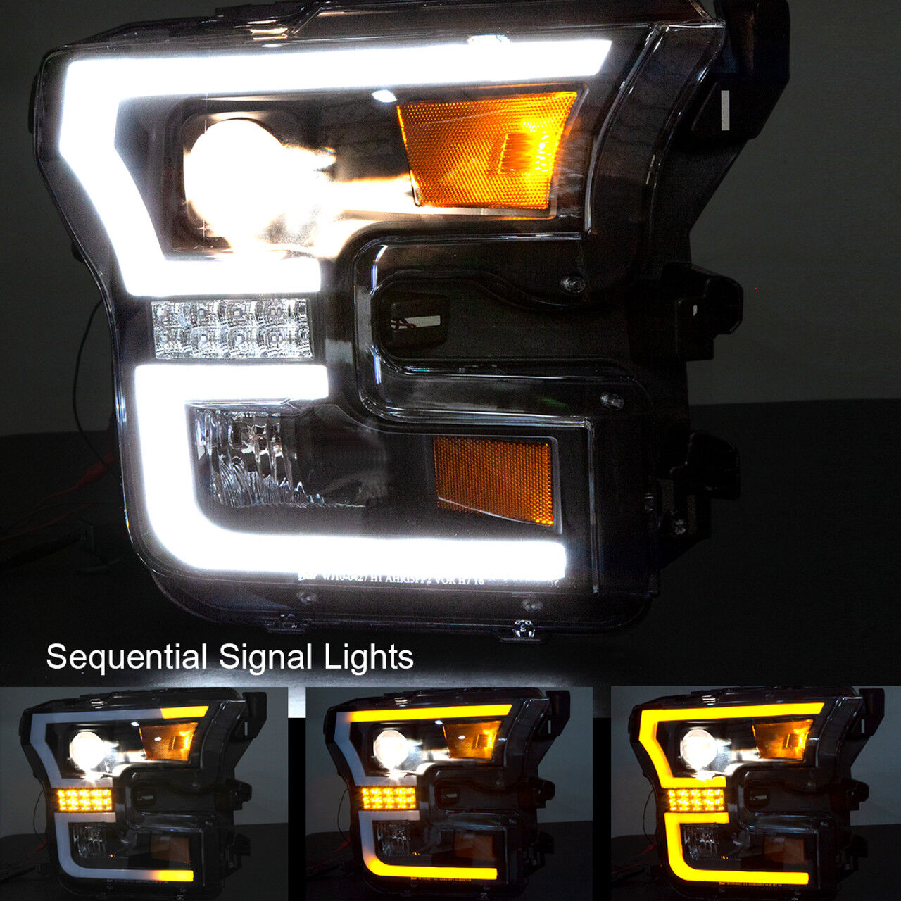 2015-2017 Ford F-150 Renegade Style Black Projector LED HeadLights with Sequential Turn Signal