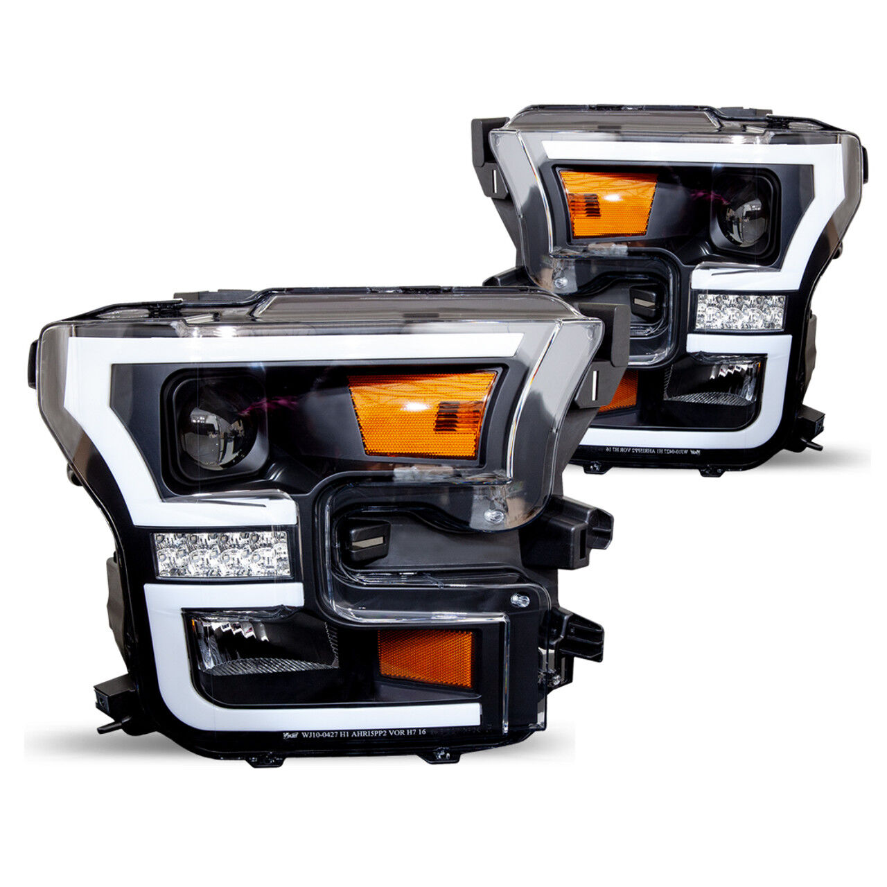 2015-2017 Ford F-150 Renegade Style Black Projector LED HeadLights with Sequential Turn Signal - CHRNG0427-B-SQ