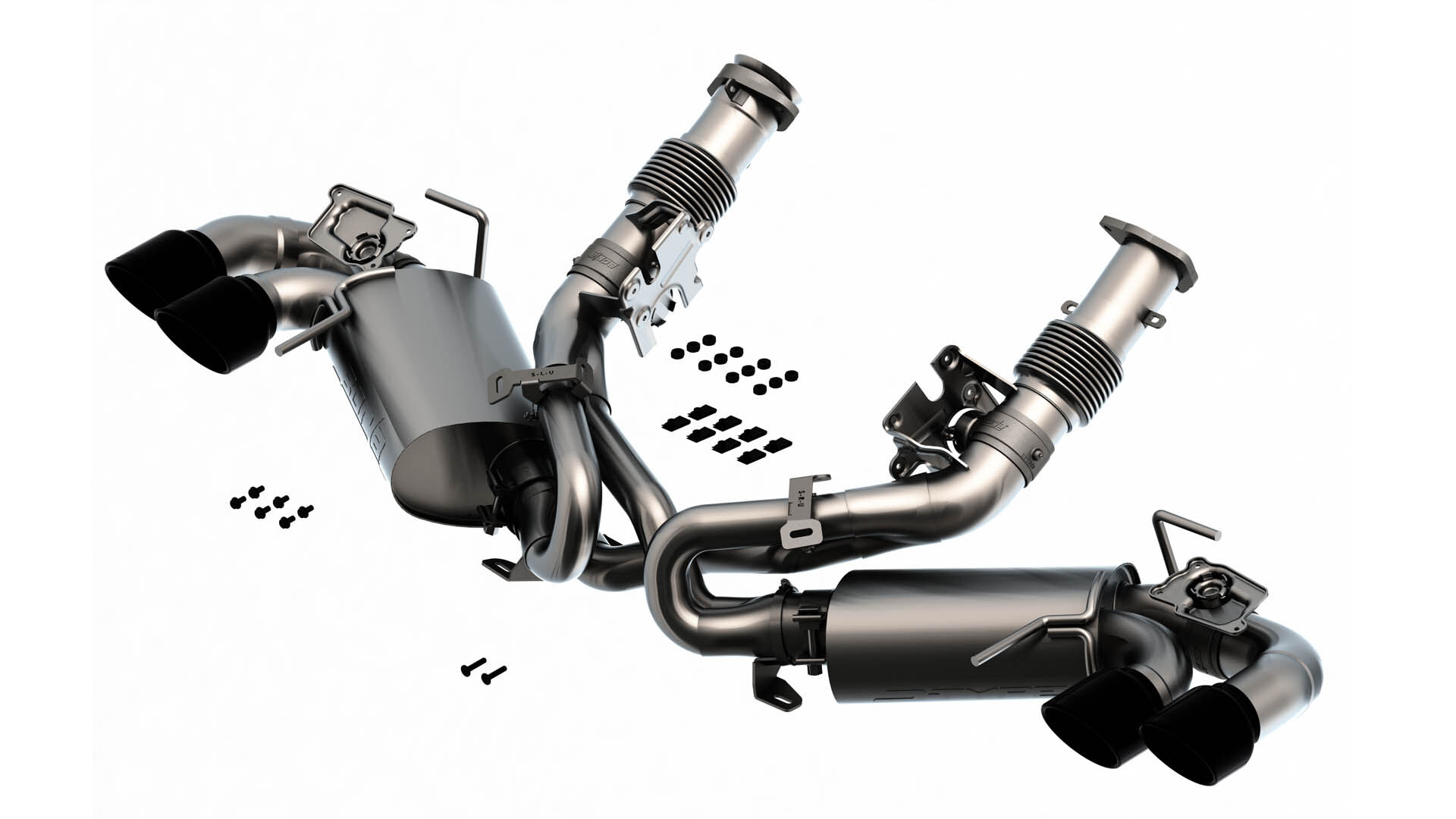 2020-2022 Chevrolet Corvette C8 6.2L Borla S-Type Exhaust System Dual Round Rolled A/C Black Chrome Tips