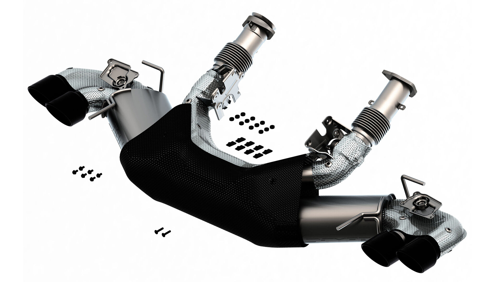 2020-2022 Chevrolet Corvette C8 6.2L S-Type Borla Exhaust System Dual Round Rolled A/C Black Chrome Tips - 140838BC
