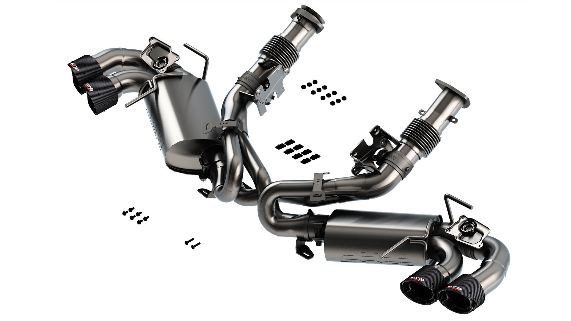 2020-2022 Chevrolet Corvette C8 6.2L Borla S-Type Exhaust System Dual Round Angle Cut Carbon Fiber Tips