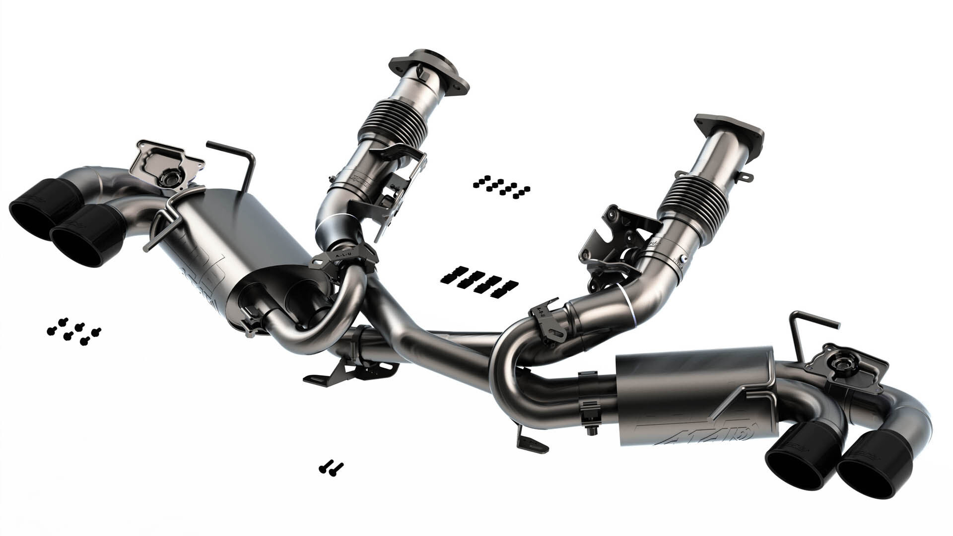 2020-2022 Chevrolet Corvette C8 6.2L Borla ATAK 3in Exhaust System Dual Round Rolled A/C Black Chrome Tips