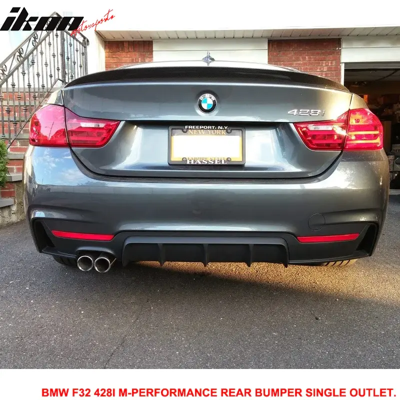 2014-2016 BMW 4-Series 428i F32 Coupe M-Performance Rear Bumper Cover Polypropylene Driver-Side Twin-Tip Exit