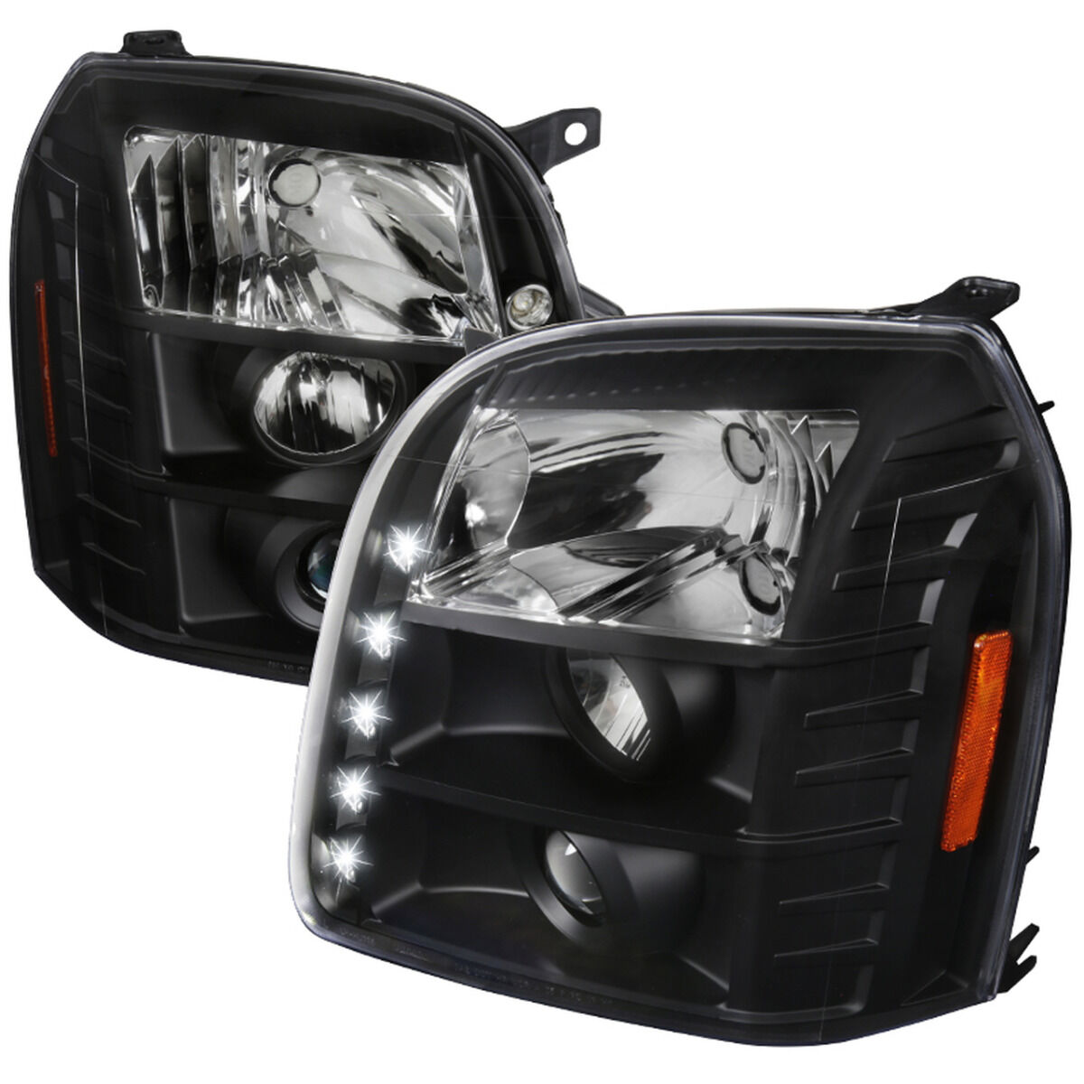 2007-2010 GMC Denali LED DRL Black Projector Headlights - 2LHP-DEN07JM-TM
