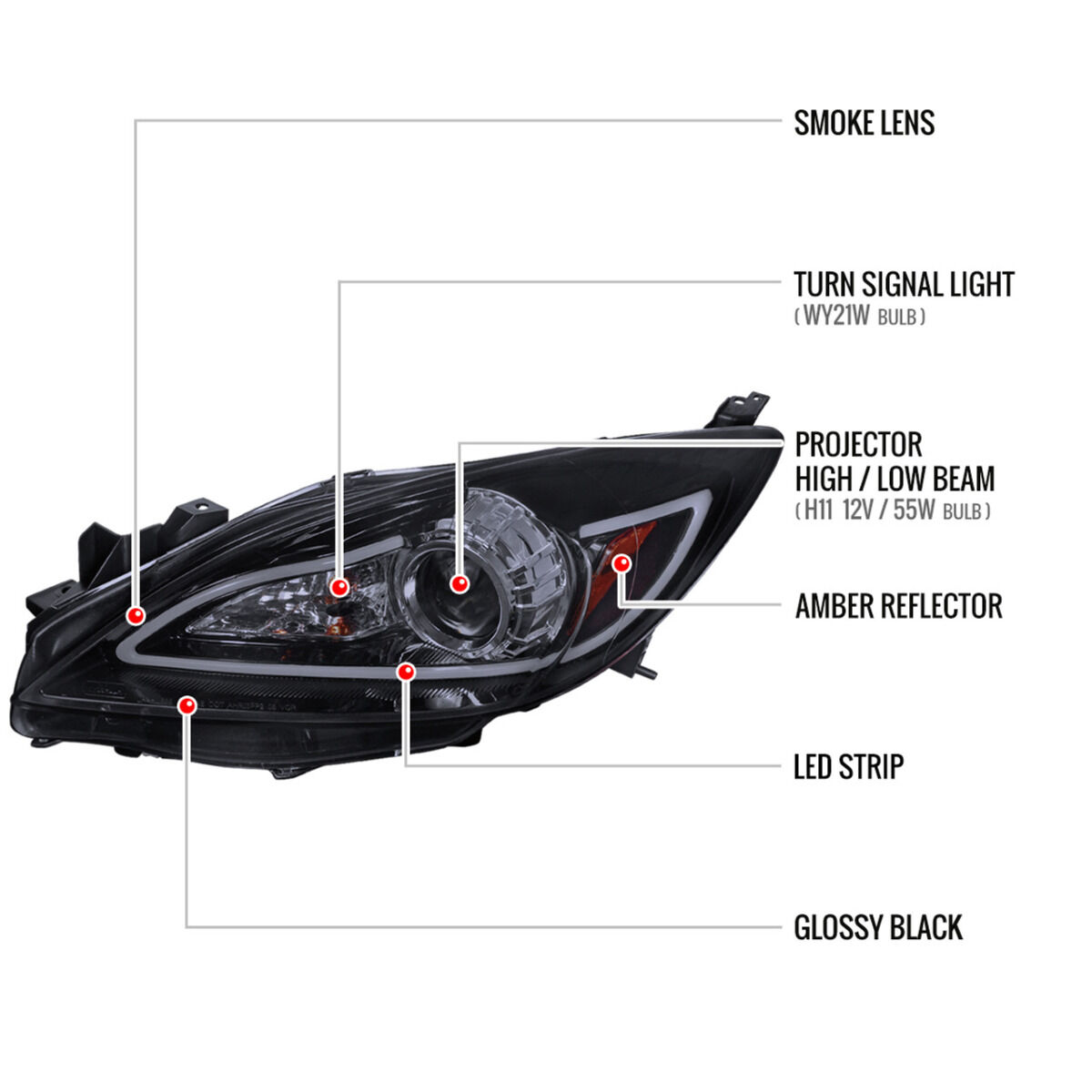 2010-2013 Mazda 3 DRL Black Projector Headlights
