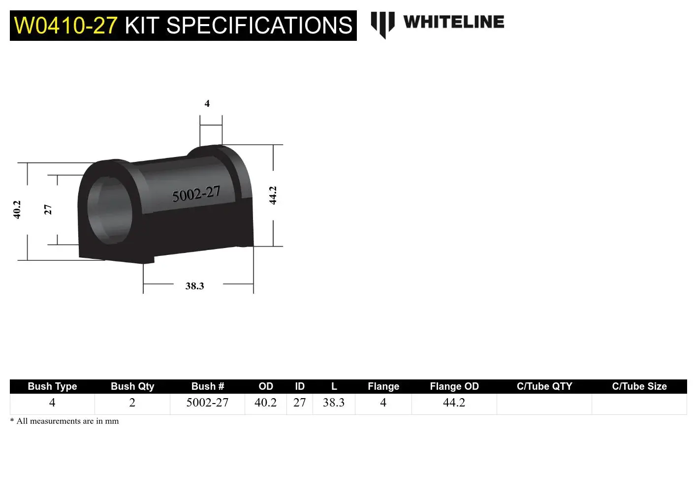 2009-2020 Nissan 370z Whiteline Rear Sway Bar - mount Bushing Kit
