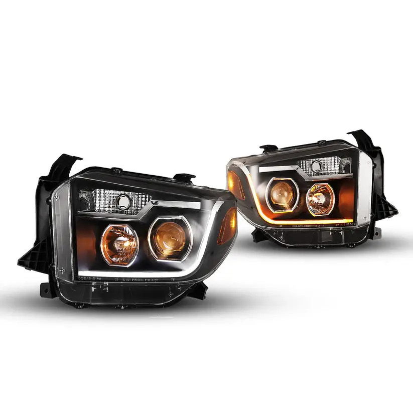 2014-2021 Toyota Tundra Renegade Style Chrome/Clear/ Projector LED HeadLights with Sequential Turn Signal - CHRNG0376-B-SQ