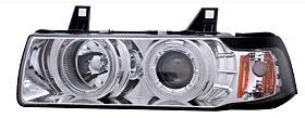 1992-1998 BMW E36 4dr Halo Projector Headlights w/ Amber - Chrome - 02-AZ-B392-PCC-4D-G2-R-A