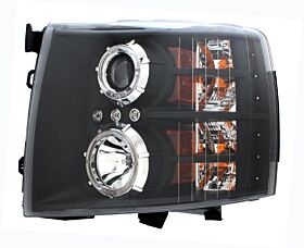 2007-2010 Chevy Silverado Halo Projector Headlights w/ LED - Black - 02-AZ-CL07-PBC-R-A