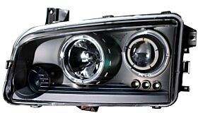 2006-2010 Dodge Charger Halo Projector Headlights Black Clear - 02-AZ-DC06-PBC-R