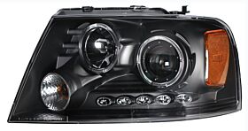 2004-2008 Ford F-150 Halo Projector Headlights Black Clear - 02-AZ-FF04-PBC-LED-2R-A