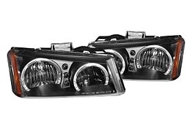 2003-2006 Chevy Silverado Euro Halo Headlights Black LED - 02-AZ-CL03-B-2R-A