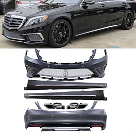 2014-2017 Mercedes Benz S-Class W222 Front + Rear Bumper Cover + Side Skirt Body Kit - 8-BLK-MBW222S65-PP