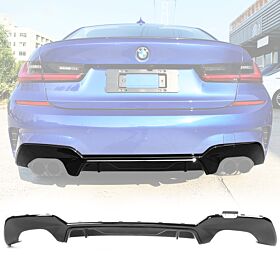 2019-2020 BMW 3-Series 330i G20 Polypropylene M-Tech Style Quad Exhaust Rear Lip Diffuser Gloss - BLD-BG20MT340-GBK
