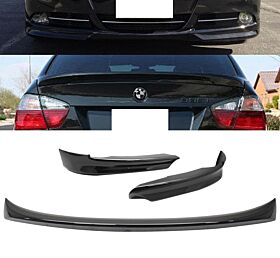 2006-2008 BMW 3-Series E90 4DR Trunk Spoiler + Front Lip Splitters Jet Black #668 - CB-A004781