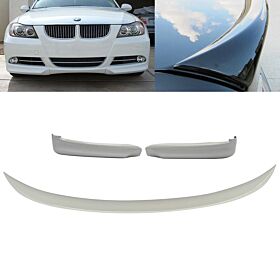 2006-2008 BMW 3-Series E90 4DR Trunk Spoiler + Front Lip Splitters Alpine White III #300 - CB-A004784